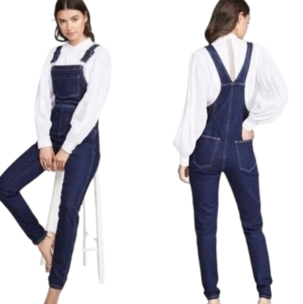 We Wore What High Rise Skinny Indigo Stretch Overalls XS